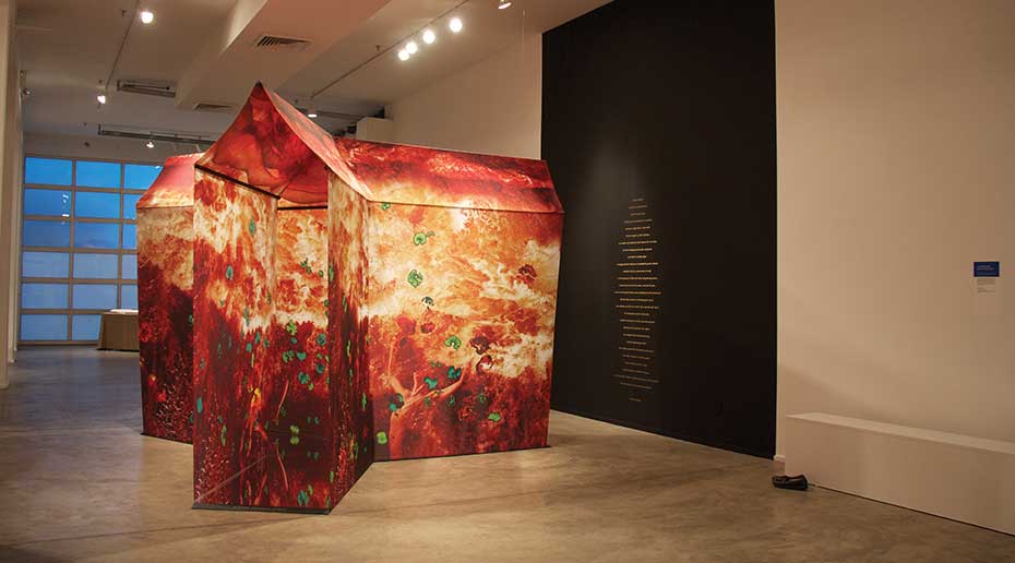 A view of an art installation inside an art gallery.