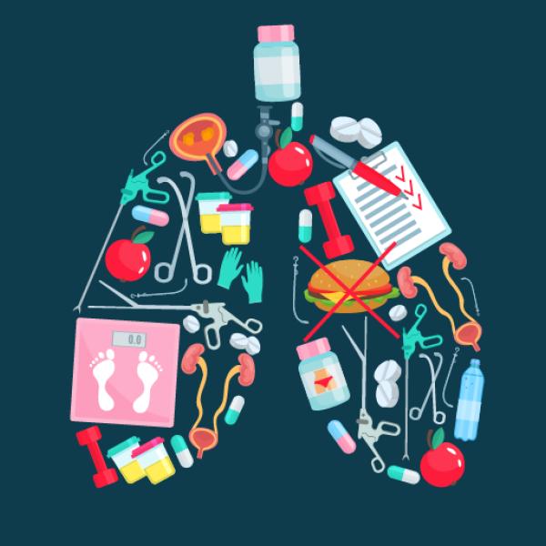 Images d’appareils médicaux disposés en forme de poumons humain