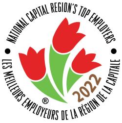 The official National Capital Commission logo consisting of 3 vector tullips with red petals surrounded by a circle of text.